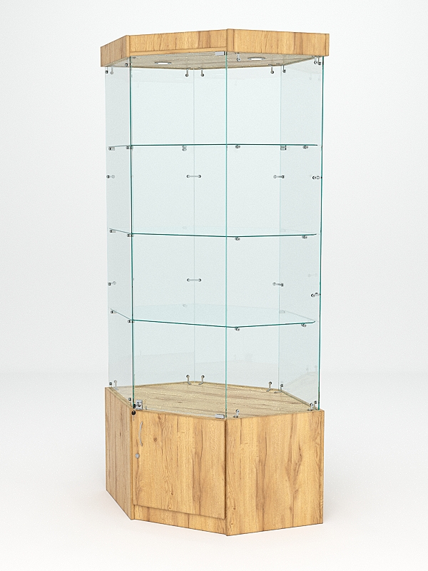 Витрина стеклянная "ИСТРА" угловая №17 шестигранная (с дверкой, задние стенки - стекло) Дуб Золотистый