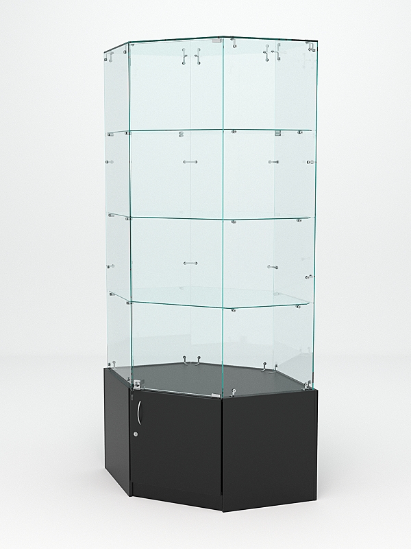 Витрина стеклянная "ИСТРА" угловая №18 шестигранная (с дверкой, задние стенки - стекло) Черный