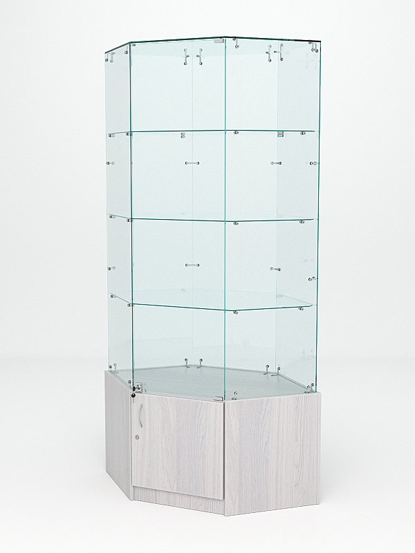 Витрина стеклянная "ИСТРА" угловая №18 шестигранная (с дверкой, задние стенки - стекло) Ясень Анкор U31104