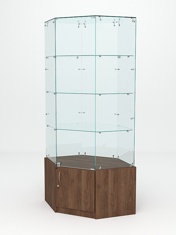 Витрина стеклянная "ИСТРА" угловая №18 шестигранная (с дверкой, задние стенки - стекло) Орех