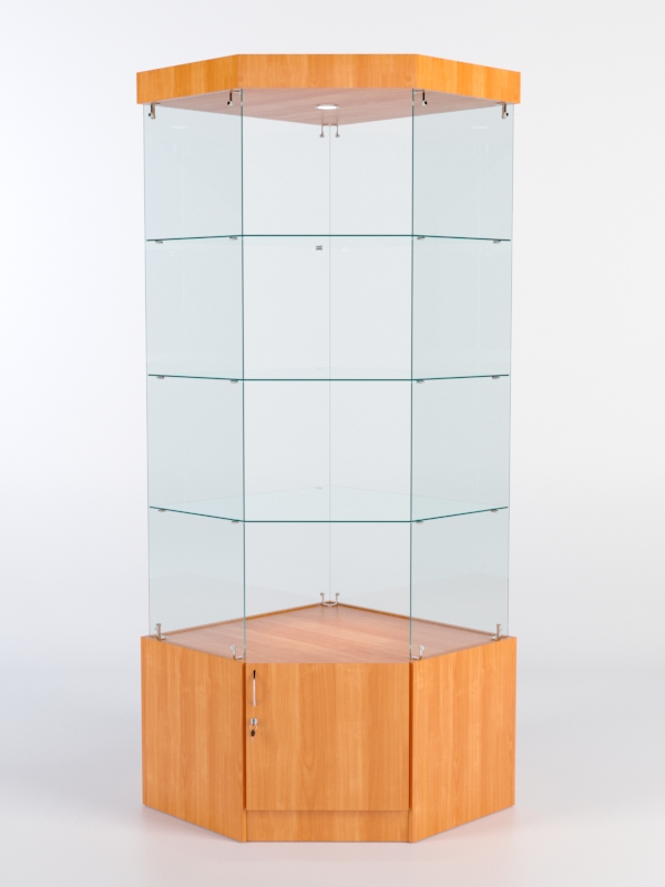 Витрина стеклянная "ИСТРА" угловая №113 пятигранная (без дверки, задние стенки - стекло) Вишня