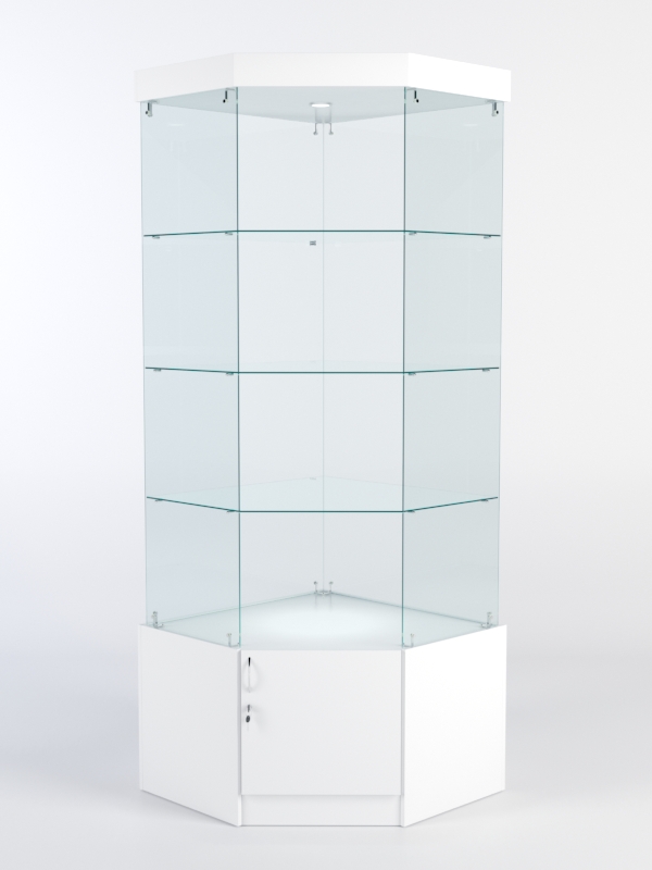 Витрина стеклянная "ИСТРА" угловая №113 пятигранная (без дверки, задние стенки - стекло) Белый
