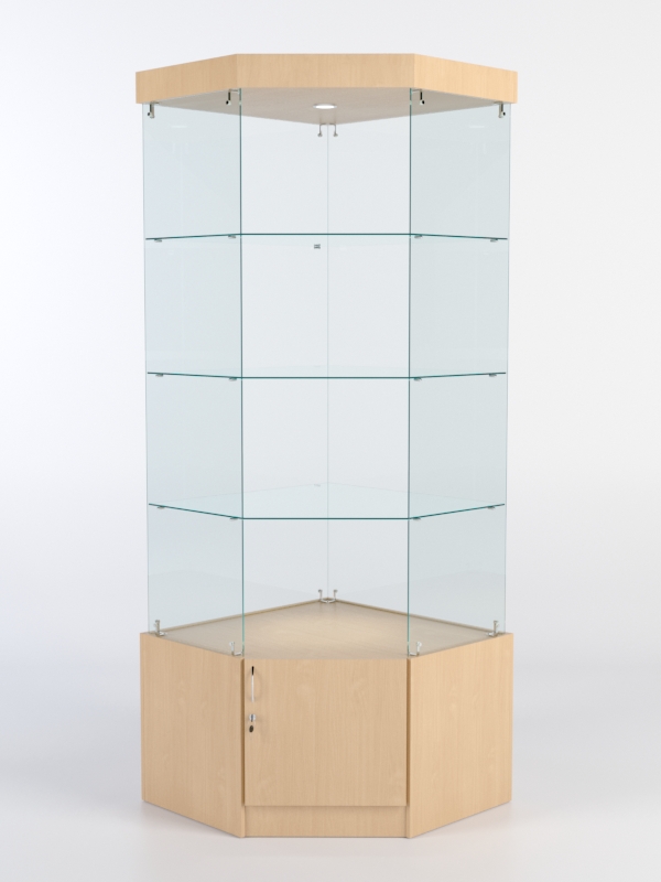 Витрина стеклянная "ИСТРА" угловая №113 пятигранная (без дверки, задние стенки - стекло) Бук Бавария