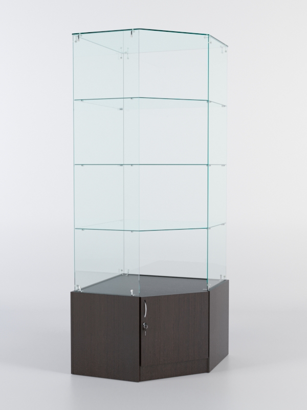 Витрина стеклянная "ИСТРА" угловая №115 пятигранная (без дверки, задние стенки - стекло) Дуб Венге
