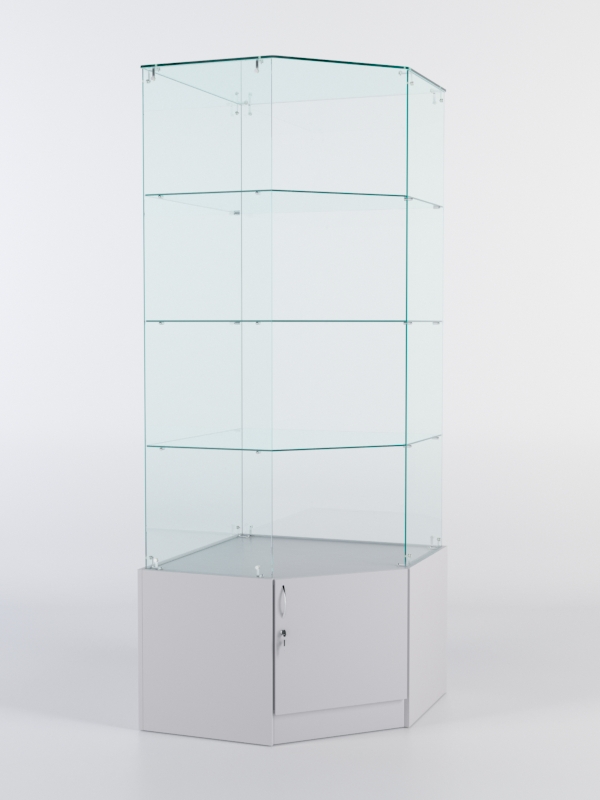 Витрина стеклянная "ИСТРА" угловая №115 пятигранная (без дверки, задние стенки - стекло) Серый