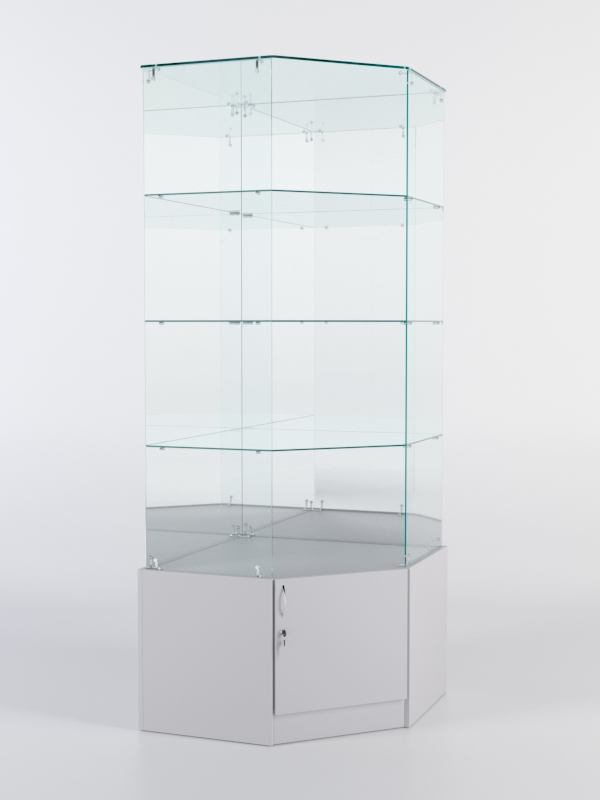 Витрина стеклянная "ИСТРА" угловая №116 пятигранная (без дверки, задние стенки - зеркало) Серый