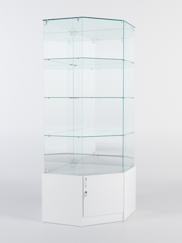 Витрина стеклянная "ИСТРА" угловая №116 пятигранная (без дверки, задние стенки - зеркало) Белый
