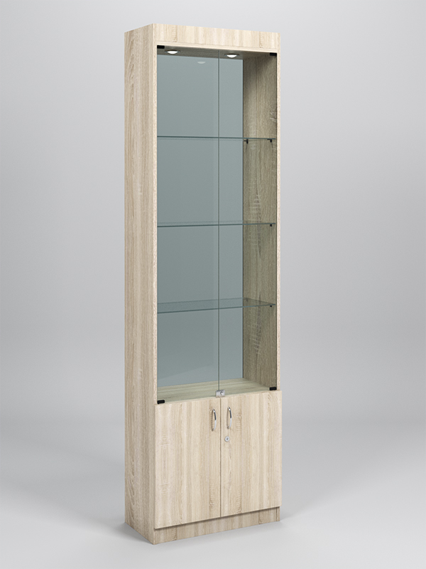 Витрина №300-2-600 (с дверками, задняя стенка - стекло) Дуб Сонома