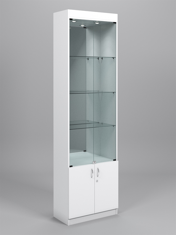 Витрина №300-3-600 (с дверками, задняя стенка - зеркало) Белый