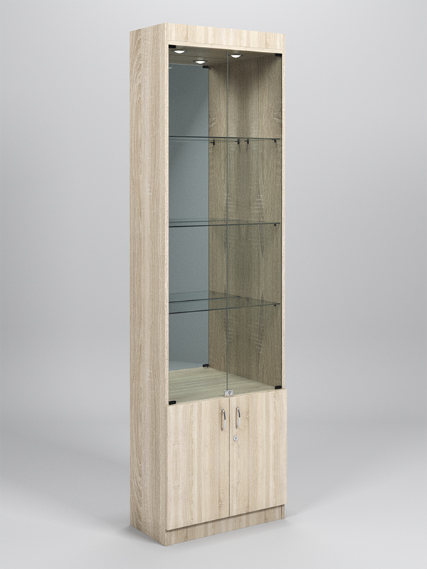 Витрина №300-3-600 (с дверками, задняя стенка - зеркало) Дуб Сонома