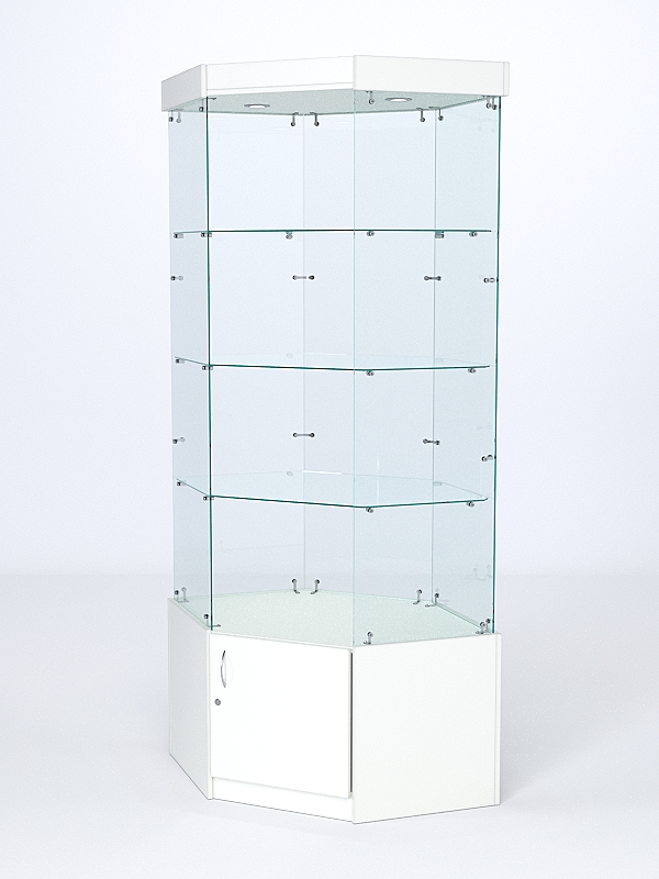 Витрина стеклянная "ИСТРА" угловая №117 шестигранная (без дверки, задние стенки - стекло) Белый