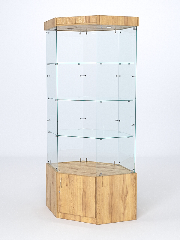 Витрина стеклянная "ИСТРА" угловая №117 шестигранная (без дверки, задние стенки - стекло) Дуб Золотистый