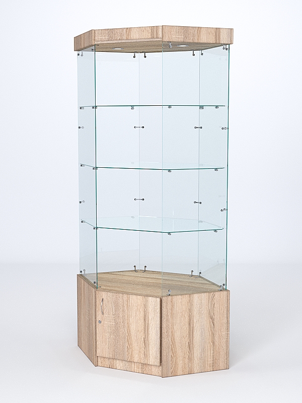 Витрина стеклянная "ИСТРА" угловая №117 шестигранная (без дверки, задние стенки - стекло) Дуб Сонома