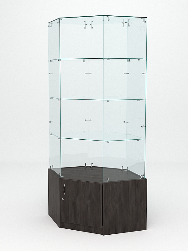 Витрина стеклянная "ИСТРА" угловая №118 шестигранная (без дверки, задние стенки - стекло) Грейвуд