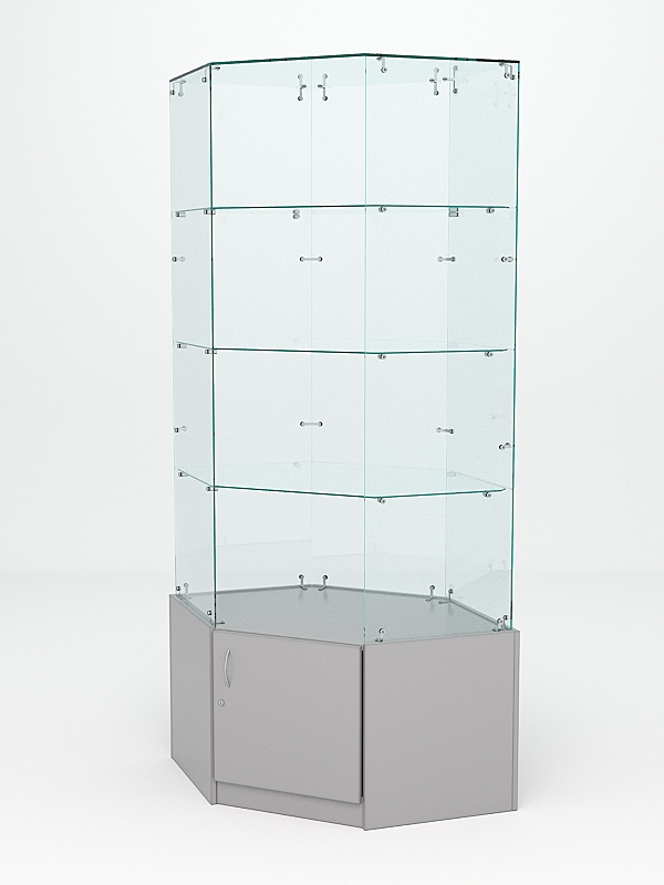Витрина стеклянная "ИСТРА" угловая №118 шестигранная (без дверки, задние стенки - стекло) Серый