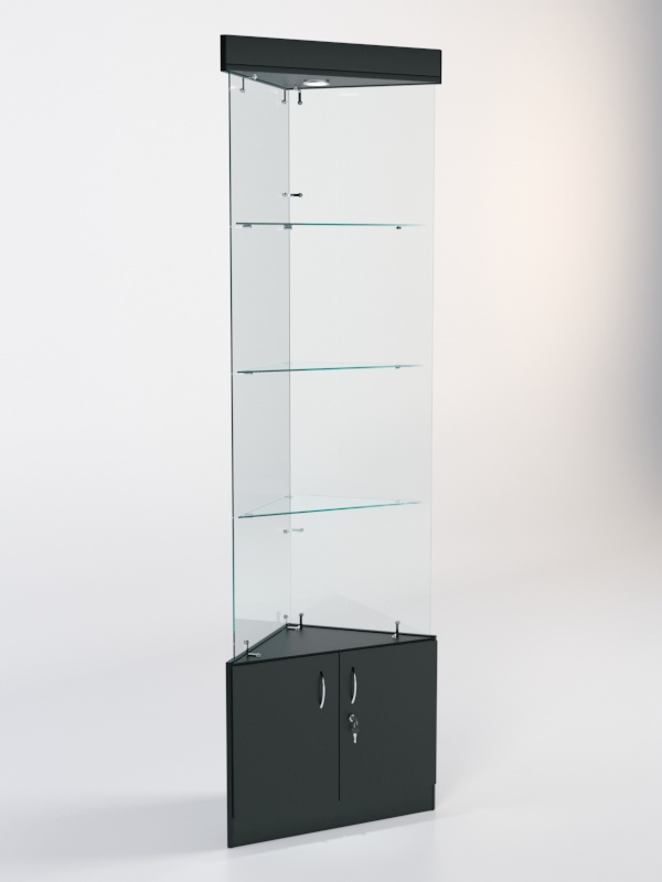 Витрина стеклянная "ИСТРА" угловая №101-У трехгранная (без дверок, бока - стекло) Черный