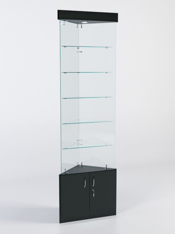 Витрина стеклянная "ИСТРА" угловая №601-У трехгранная (без дверок, бока - стекло) Черный