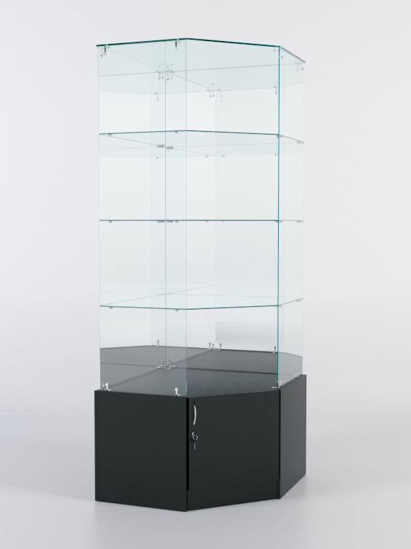 Витрина стеклянная "ИСТРА" угловая №116 пятигранная (без дверки, задние стенки - зеркало) Черный