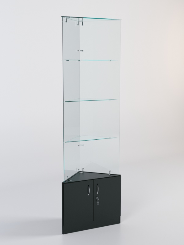 Витрина стеклянная "ИСТРА" угловая №105-У трехгранная (без дверок, бока - стекло) Черный