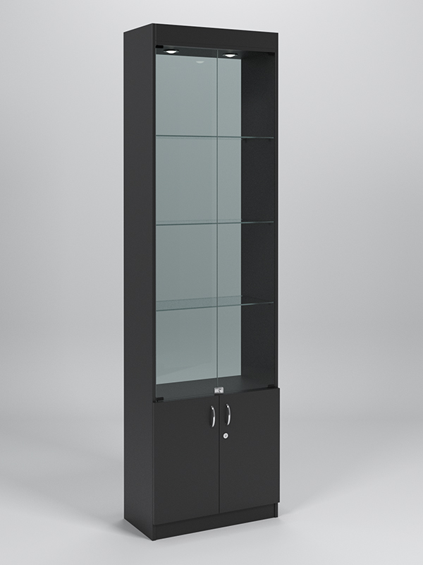 Витрина №300-2-600 (с дверками, задняя стенка - стекло) Черный
