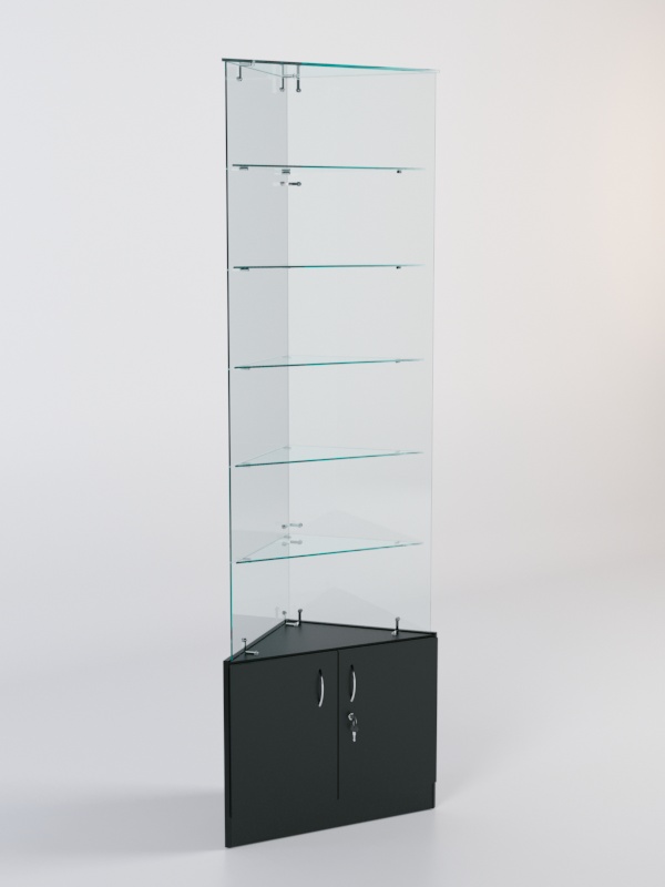 Витрина стеклянная "ИСТРА" угловая №605-У трехгранная (без дверок, бока - стекло) Черный