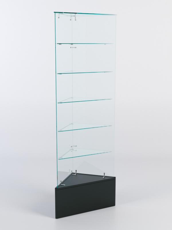 Витрина стеклянная "ИСТРА" угловая №609-У трехгранная (без дверок, бока - стекло) Черный