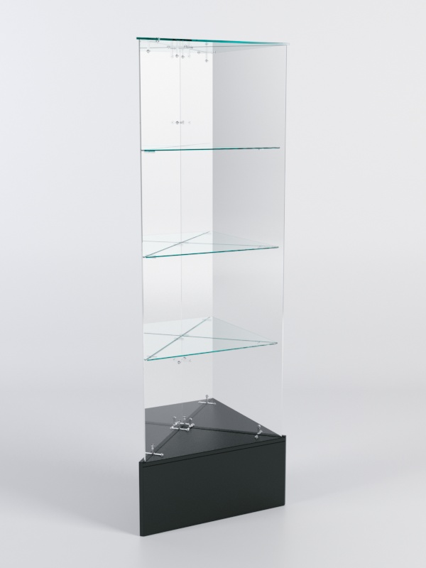 Витрина стеклянная "ИСТРА" угловая №111-У трехгранная (без дверок, бока - зеркало) Черный