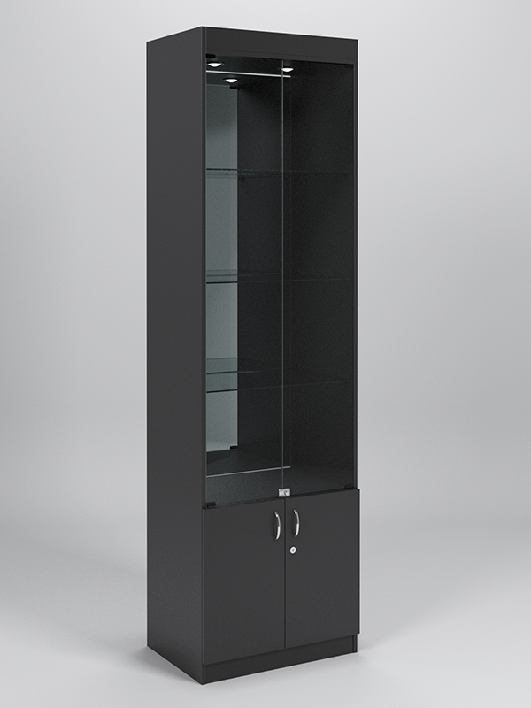Витрина №1-3-600 (с дверками, задняя стенка - зеркало) Черный