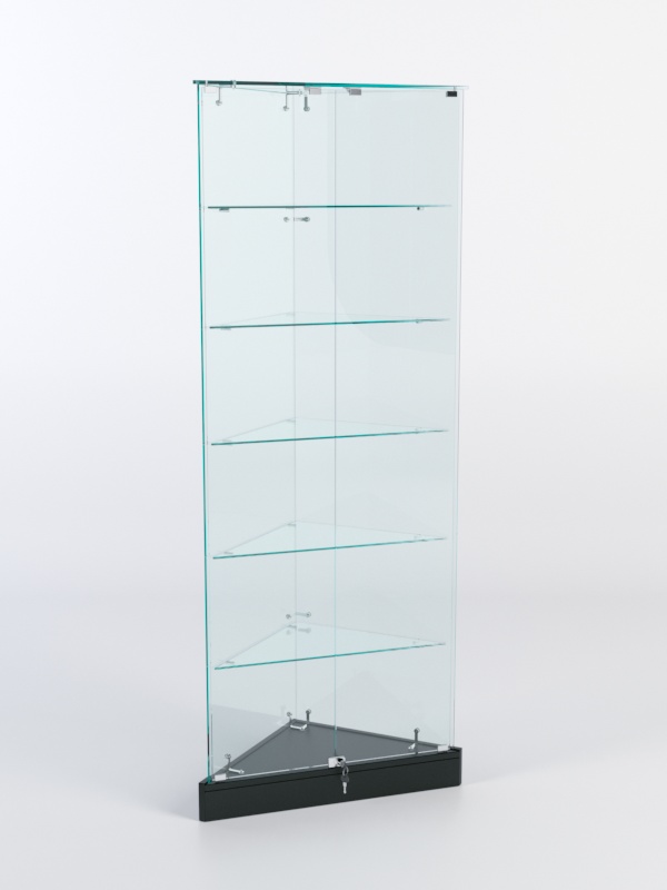 Витрина стеклянная "ИСТРА" угловая №501ХП-У трехгранная (с дверками, бока - стекло) Черный