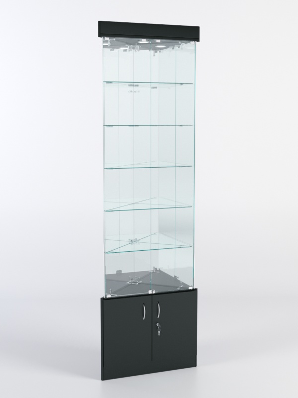 Витрина стеклянная "ИСТРА" угловая №503-У трехгранная (с дверками, бока - зеркало) Черный