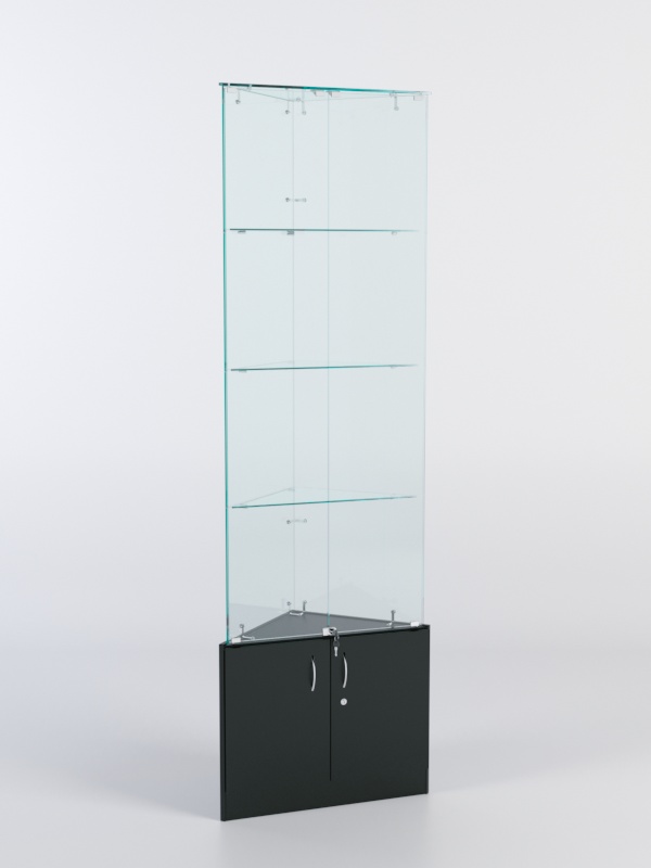 Витрина стеклянная "ИСТРА" угловая №5-У трехгранная (с дверками, бока - стекло) Черный