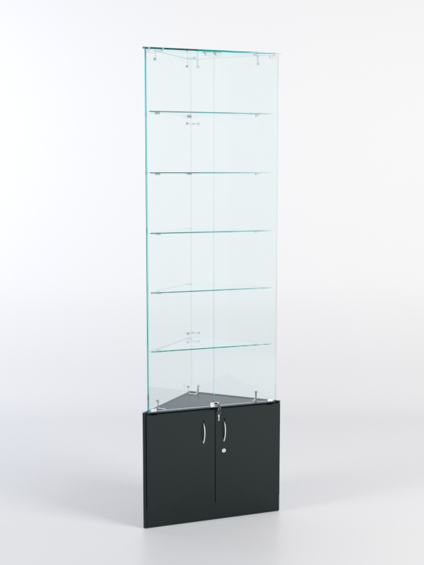 Витрина стеклянная "ИСТРА" угловая №505-У трехгранная (с дверками, бока - стекло) Черный