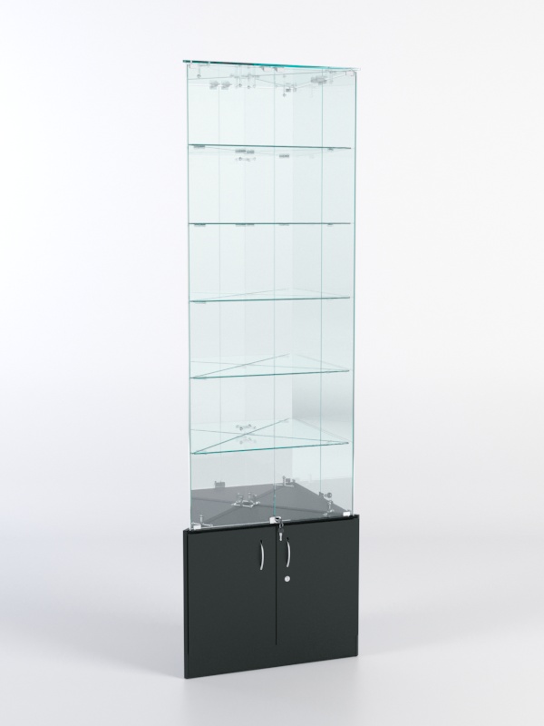Витрина стеклянная "ИСТРА" угловая №507-У трехгранная (с дверками, бока - зеркало) Черный