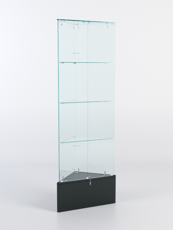 Витрина стеклянная "ИСТРА" угловая №10-У трехгранная, (с дверками, бока - стекло) Черный
