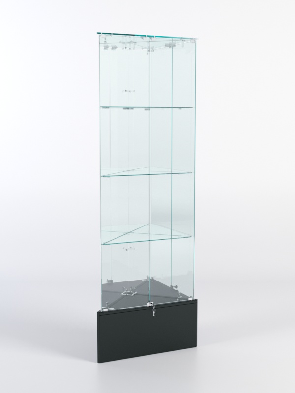 Витрина стеклянная "ИСТРА" угловая №12-У трехгранная (с дверками, бока - зеркало) Черный