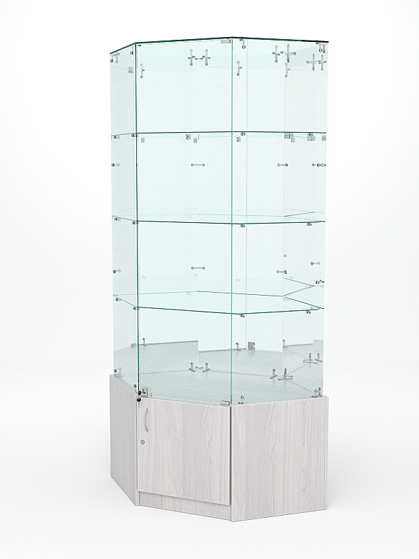 Витрина стеклянная "ИСТРА" угловая №20 шестигранная (с дверкой, задние стенки - зеркало) Ясень Анкор U31104