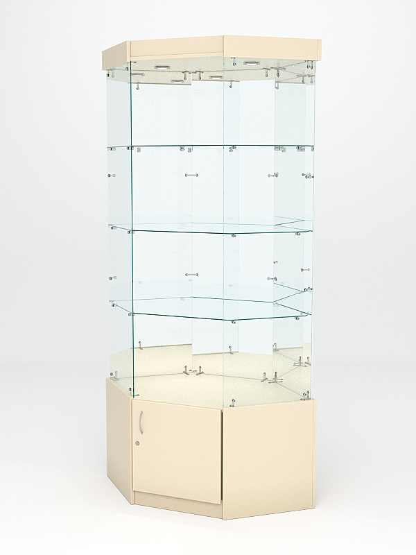 Витрина стеклянная "ИСТРА" угловая №119 шестигранная (без дверки, задние стенки - зеркало) Дуб Сонома