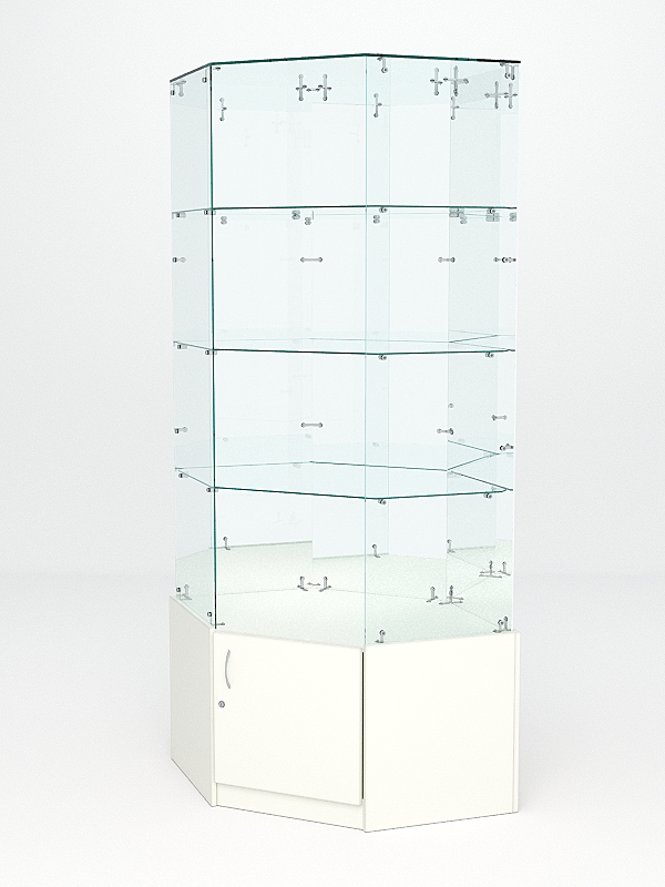 Витрина стеклянная "ИСТРА" угловая №120 шестигранная (без дверки задние стенки - зеркало) Белый