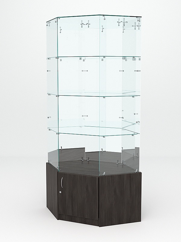 Витрина стеклянная "ИСТРА" угловая №120 шестигранная (без дверки задние стенки - зеркало) Грейвуд