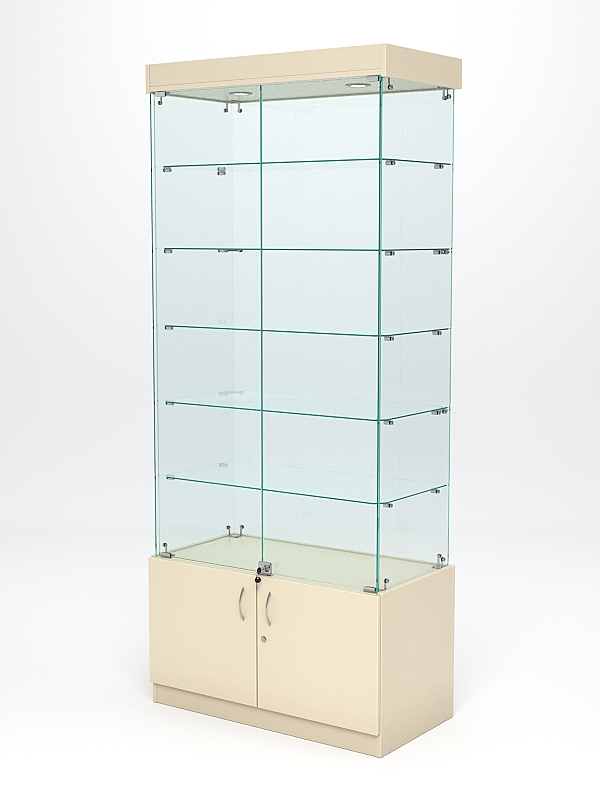 Витрина стеклянная "ИСТРА" №501 (с дверками, задняя стенка - стекло)  Крем Вайс