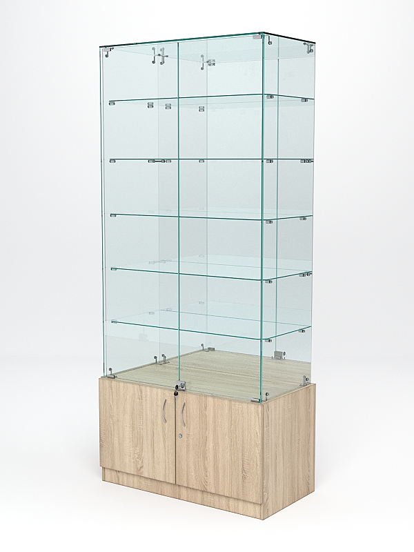 Витрина стеклянная "ИСТРА" №507 (с дверками, задняя стенка - зеркало)  Дуб Сонома