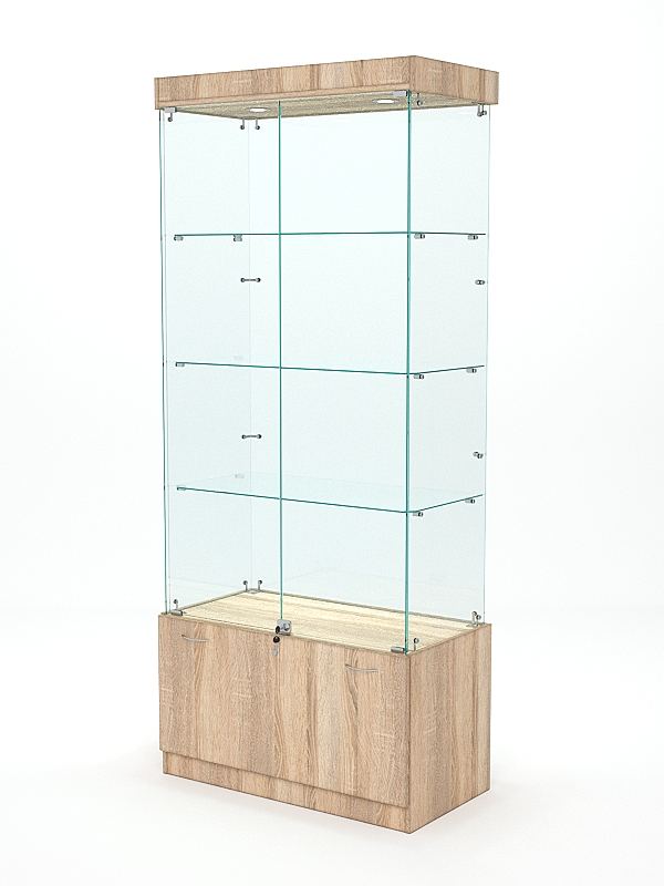 Витрина стеклянная "КРИСТАЛЛ" №1 (с дверками, задняя стенка - стекло) Дуб Сонома