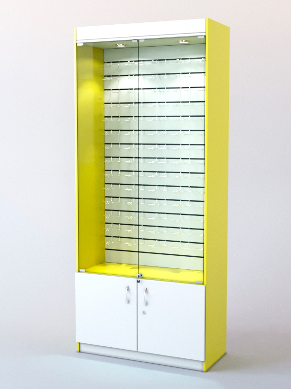 Витрина для очков №3 с дверками (задняя стенка - Э/П)  Цитрусовый желтый + Белый