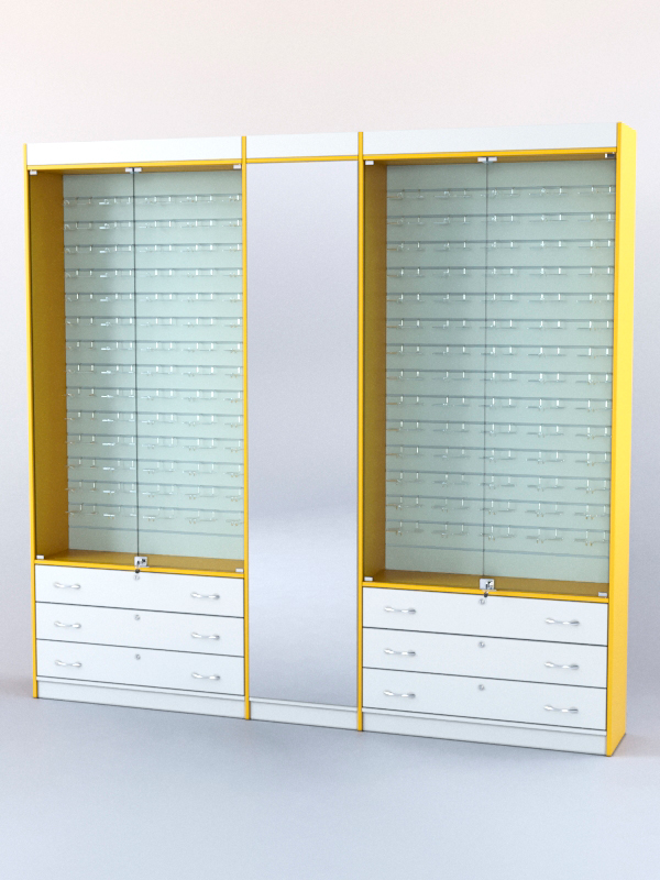 Комплект витрин и шкафов-накопителей с зеркалом №2 Белый + Солнечный цвет