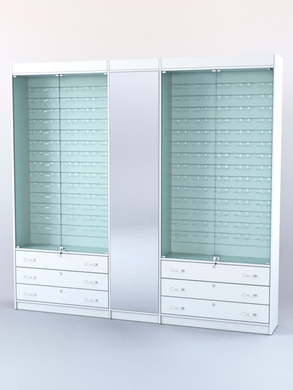 Комплект витрин и шкафов-накопителей с зеркалом №2 Белый