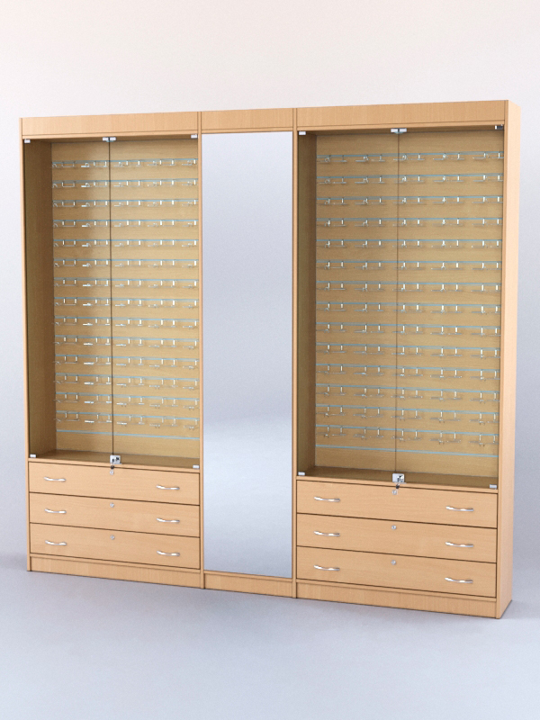 Комплект витрин и шкафов-накопителей с зеркалом №2 Бук Бавария