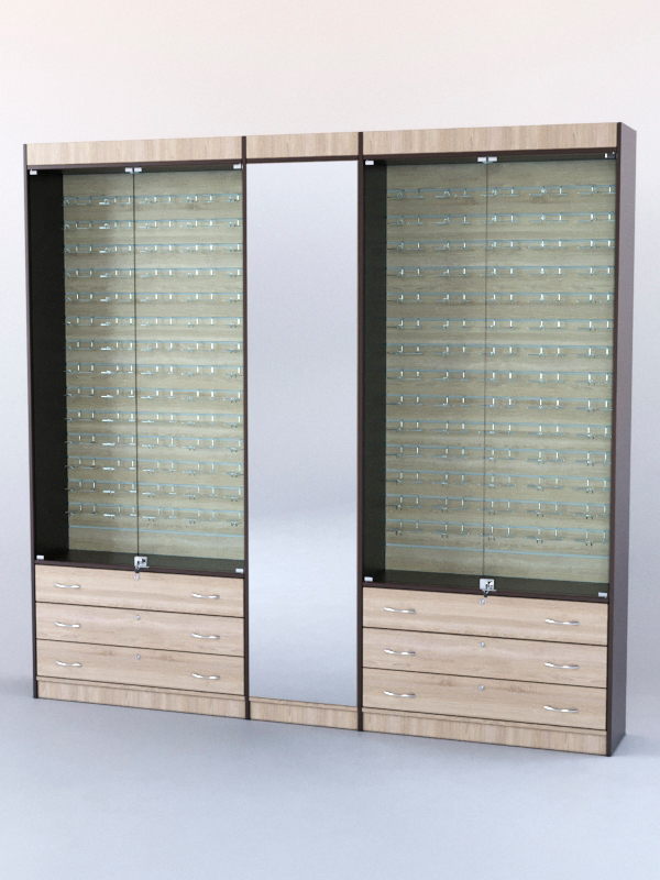 Комплект витрин и шкафов-накопителей с зеркалом №2 Дуб Сонома и Дуб Венге