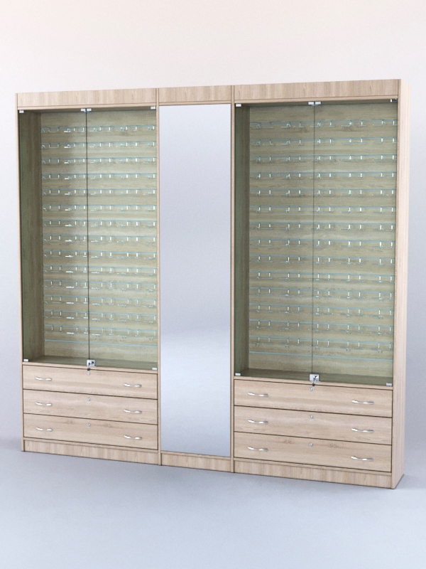 Комплект витрин и шкафов-накопителей с зеркалом №2 Дуб Сонома