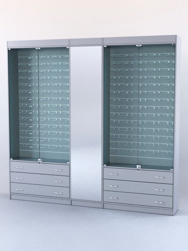 Комплект витрин и шкафов-накопителей с зеркалом №2 Серый