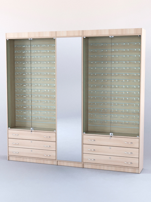 Комплект витрин и шкафов-накопителей с зеркалом №2 Акация Лэйклэнд светлая Н1277 ST9